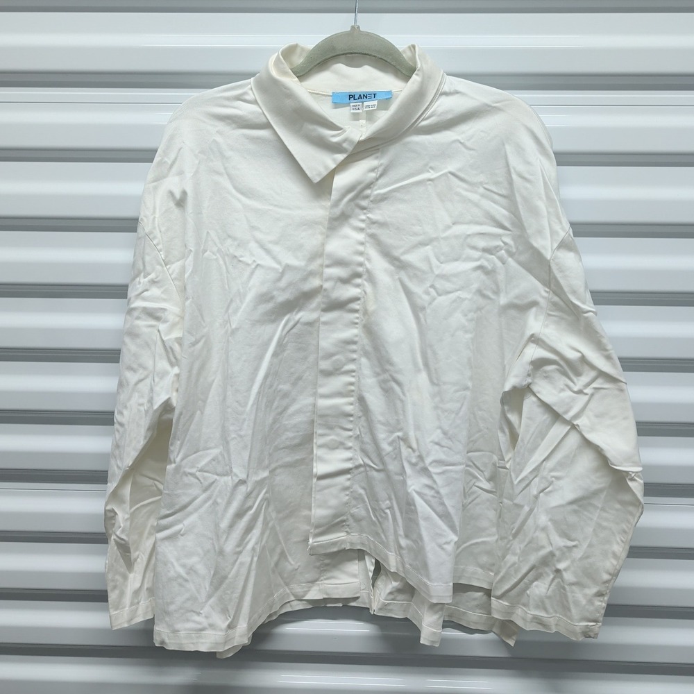 Planet Lauren G One Size Womens White Cotton Oversized Button Down Shirt USA